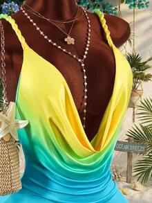 Amplova Plunging Neckline Rope Vacation Sleeveless Sexy Bodycon Ruched Mini Dress For Women - Blue - View 7
