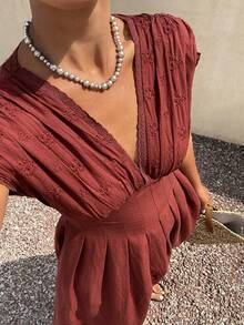 Livesso Đầm midi không tay, thắt eo dành cho nữ, thích hợp cho kỳ nghỉ. - Gỗ đỏ - Xem 1