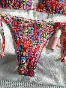 Swim Mod Conjunto de bikini con estampado de leopardo fruncido, con atar al cuello, para vacaciones de verano de mujeres 2025 - Multicolor - Ver 5