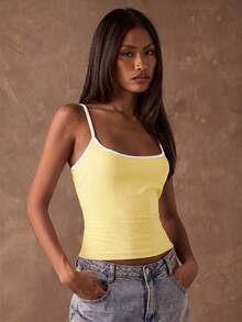 SHEIN BAE Áo camisole nữ ôm dáng, phối màu tương phản, kiểu dáng thường ngày. - Màu vàng - Xem 6