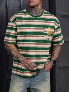 Men's Striped Chest Pocket Design Collaboration T-Shirt, Summer - Multicolor - View 6