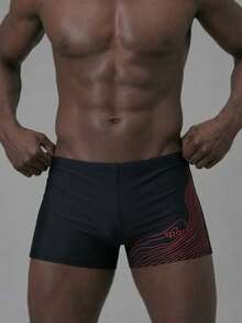 Surfspeed Bañadores casuales con cintura elástica y rayas de letras para hombres - Negro - Ver 3