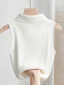 SHEIN Franclia Áo vest nữ không tay đa năng, kiểu dáng thường ngày, cổ áo thêu họa tiết hiệp sĩ. - trắng - Xem 2