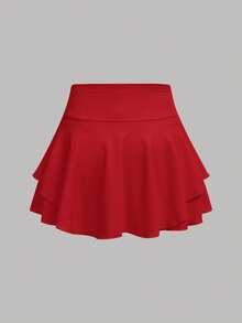 Tween Girls' Solid Color Casual Versatile Daily & Sports Skort - Red - View 6