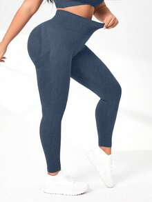 Slayform Slayform Plus Size Women's Wide Waistband Yoga Fitness Leggings - Dusty Blue - View 4