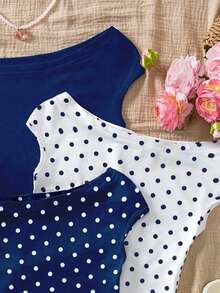 Sparklyn 3 pièces T-shirts multicolores à épaules dénudées ajustés pour les préadolescentes en vacances - Bleu marine - Voir 3
