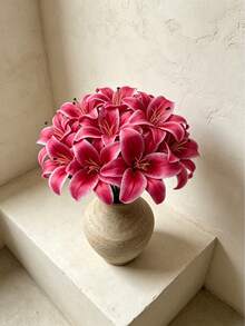 1/8/15/Pink Artificial Lily, Simulation Flower Decoration Suitable For Home Decoration, Bouquets, Wedding Bride Gifts, Birthday Party Supplies, Desktop Decoration, Courtyard Decoration, Wedding Decoration, Hand-Held Flowers, Fake Flowers, Back To School Decoration - Hot Pink - View 6