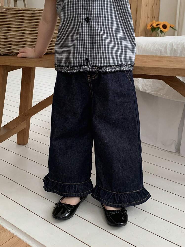 Infant/Toddler Girls' Washed Ruffle Hem Casual Loose Denim Pants