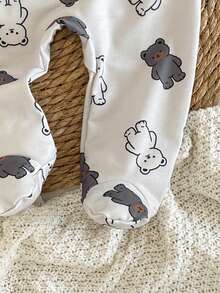 Bộ 3 món áo liền quần có mũ hình gấu cho bé sơ sinh, tay dài, thích hợp cho mùa xuân/thu. - Nhiều màu - Xem 7