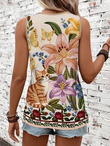 SHEIN LUNE Áo tank top nữ họa tiết hoa tối giản, phong cách thường ngày, thích hợp cho mùa hè. - Nhiều màu - Xem 2