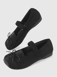 ROMWE Grunge Punk Women's Black Ballet Shoes Lace-Up Soft Bottom Loafers, Mary Jane Oxfords, JK Uniform Shoes, Platform & Thick Sole Pumps For Christmas - Black word tape - View 3