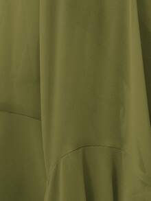 BELROSIE French Fashion Vacation Minimalist Generous Old Money Versatile Loose V-Neck Gold Button Ruffle Hem Long Sleeve Top - Green - View 7