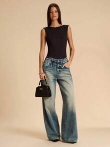 SHEIN Tall CURVE 大码女士休闲纯色露背吊带金属链装饰连体衣，适合海滩、工作、通勤、休闲外出，棕色连体衣，优雅性感露背连体衣 - 棕色 - 查看 3