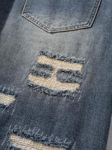 Manfinity Denimwave Quần jean denim rách dáng rộng in họa tiết rằn ri dành cho nam - Màu xanh lam - Xem 7