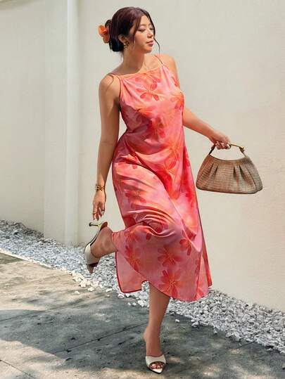 Firerie Plus Size Women Floral Print Casual Sleeveless Dress