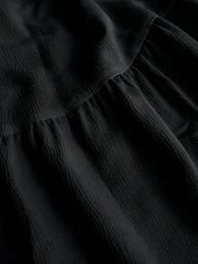 Sunnyshic Plus Size Fashionable Versatile Casual Vacation Textured Strapless Backless Dress, Spring/Summer - Black - View 7