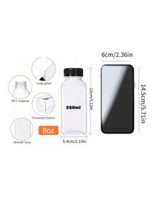 10-Pack Leak-Proof Transparent Plastic Juice Bottles, Suitable For Bulk Storage Of Homemade Beverages Such As Juice, Smoothies, And Milk. Reusable Transparent PET Containers With Black Flip-Top Lids, Ideal For Juice, Milkshakes, Tea, Milk, Smoothies, And Water. Square Design For Easy Refrigeration Storage. - Clear - View 3