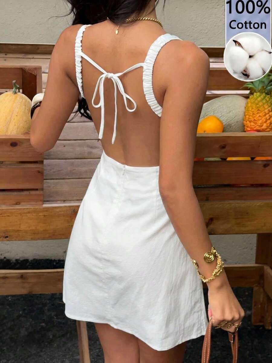 SHEIN EZwear 女士白色无袖梭织连衣裙 - 白色 - 查看 1