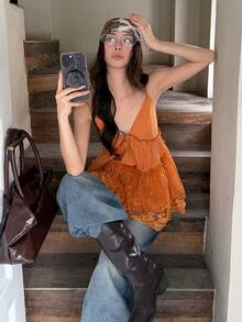DAZY Women's Comfortable Korean Style Camisole Shirt, Spring/Summer Cute Top School - Orange - View 13
