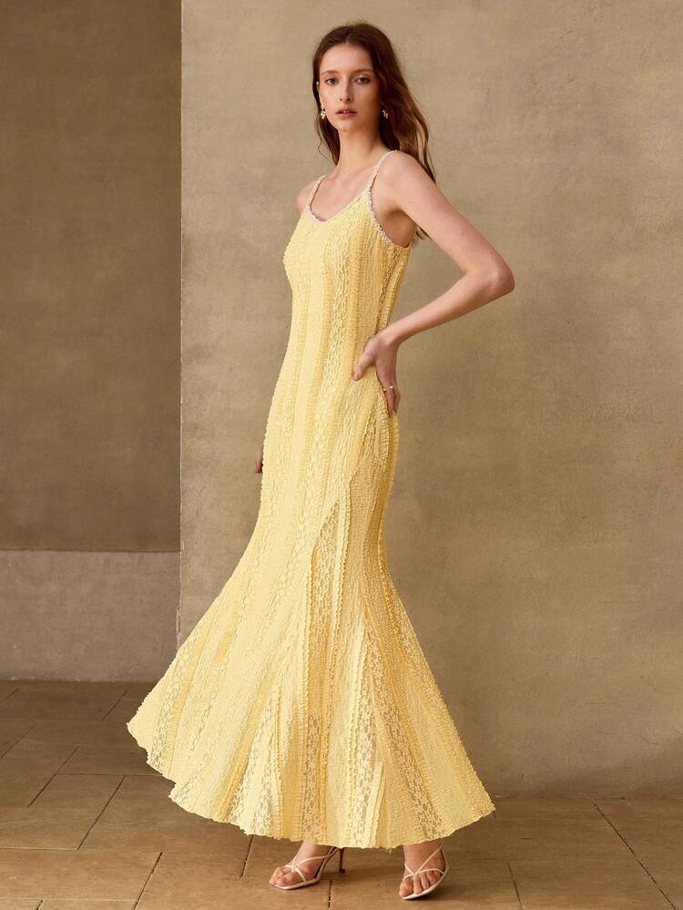 ELEGANT LUXURY PEARL DECOR SLEEVELESS CINCHED WAIST DRESS FOR WOMEN