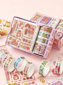 1box Cartoon Graphic Washi Tape & Sticker Set, Cute Multi-Purpose Washi Tape For DIY Craft, Hand Account, Decoration - Multicolor - View 7