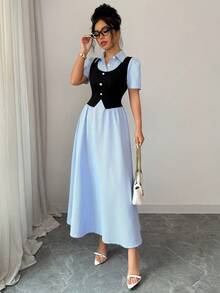 Elenzga Đầm midi nữ màu trắng thanh lịch, thiết kế cài cúc, ôm eo, tay cánh hoa, thích hợp cho mùa hè, mùa xuân, đi chơi, đi biển, nghỉ lễ, công sở, đi làm, hẹn hò, tiệc tùng. - Nhiều màu - Xem 4