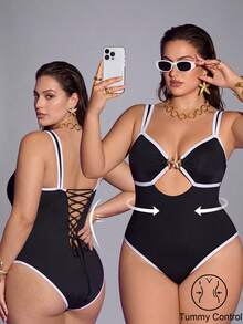 Shapewave 2026 New Plus Size Women Beach Holiday Colorblock Adjustable Strap Starfish Decor Backless One-Piece Swimsuit  For Women Holiday - Multicolor - View 1