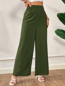Siren Gaze Casual Loose Wide Leg Pants For Spring, Summer & Autumn - Olive Green - View 4
