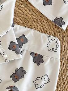 Bộ 3 món áo liền quần có mũ hình gấu cho bé sơ sinh, tay dài, thích hợp cho mùa xuân/thu. - Nhiều màu - Xem 3
