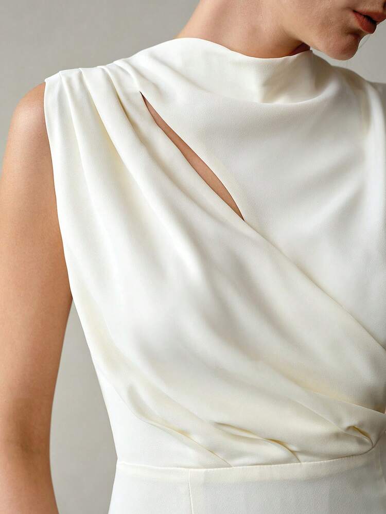 ELEGANT RUCHED WAIST SPLIT HEM BACK DRESS, SPRING/SUMMER