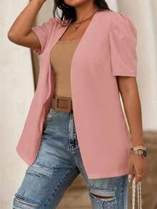 SHEIN Elenzya Áo blazer mỏng nhẹ, phong cách tối giản thường ngày dành cho nữ tuổi teen - Hồng - Xem 1