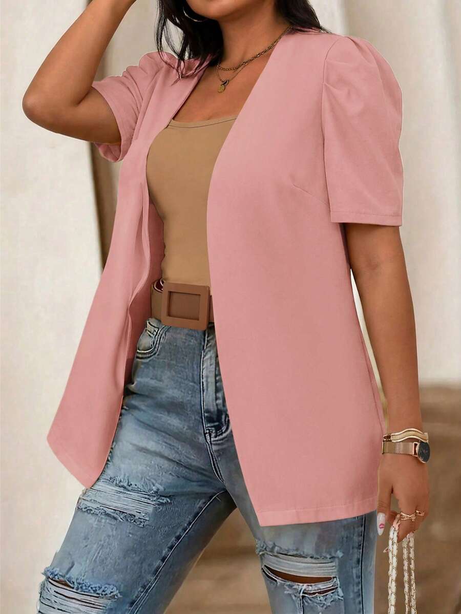 SHEIN Elenzya Áo blazer mỏng nhẹ, phong cách tối giản thường ngày dành cho nữ tuổi teen - Hồng - Xem 1