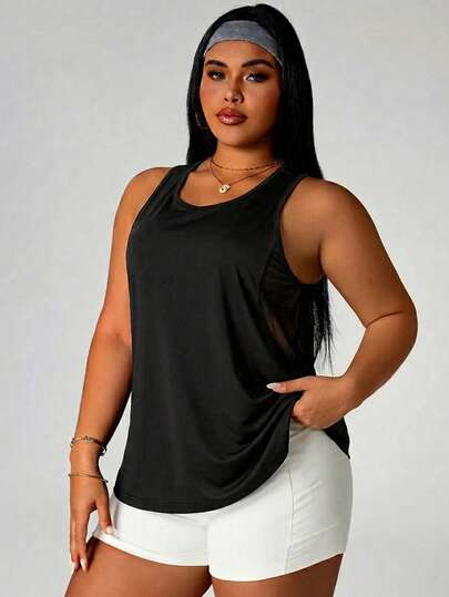 Easithlete Plus Size Women's Round Neck Casual Sports Tank Top, Summer