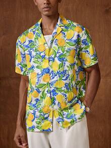 AKNOTIC Vacation Style Digital Print Turndown Collar Short Sleeve Button-Down Shirt For Men - Multicolor - View 1