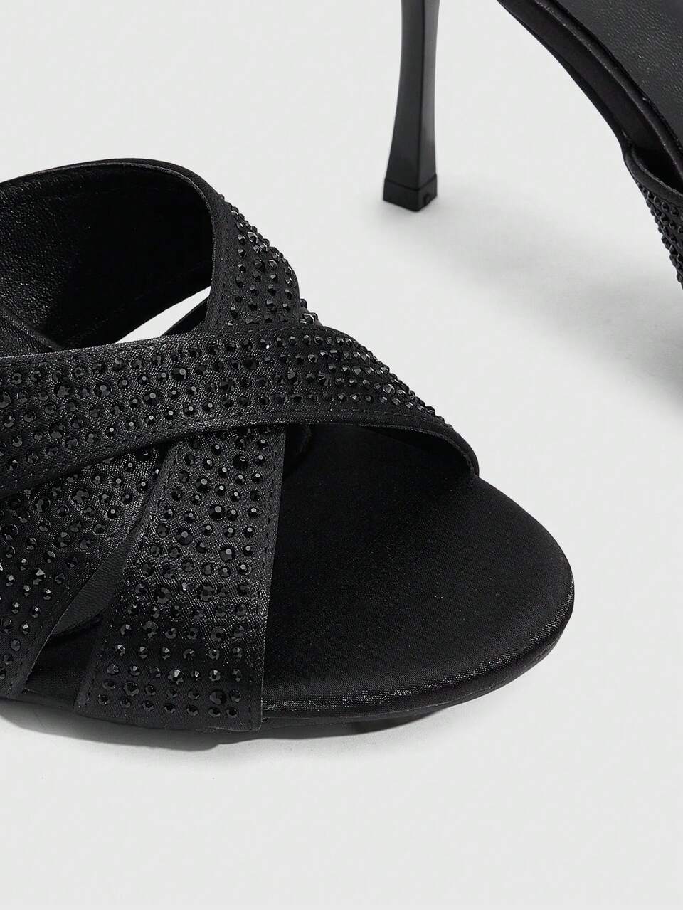 CUCCOO SZL Women's Fashion Round Toe Satin Rhinestones Sparkling Evening Wear Wedding Lightweight Daily Commute Party Style Outdoor Slip-On Stiletto High Heels Sandals Summer Shoes