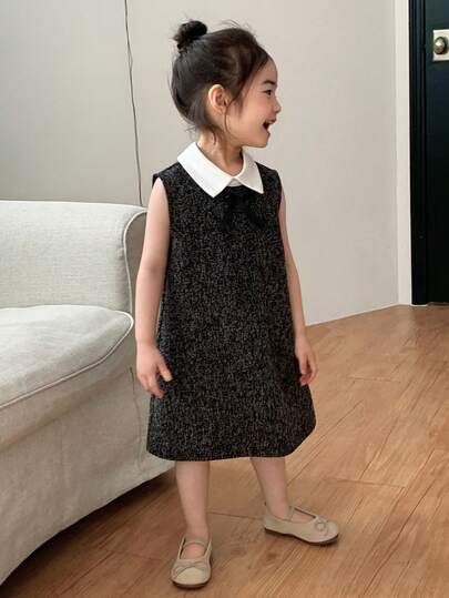 Dazy Kids Đầm không tay cổ phối màu thanh lịch cho bé gái, mùa xuân/hè.