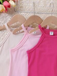 Elladie kids Set de 3 vestidos casuales sin mangas de unicolor para uso diario para niñas jóvenes - Multicolor - Ver 6