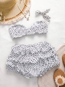 Swim Mod Women's New Polka Dot Print Spaghetti Strap Top And Ruched Floral Bottoms Sexy Swimwear Set - Multicolor - View 6