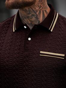 Manfinity Homme Áo polo nam tay ngắn kẻ sọc dáng casual, thích hợp cho mùa hè. - màu nâu - Xem 6