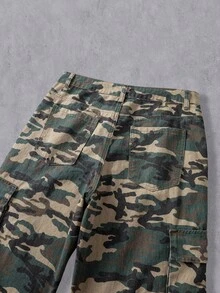 Manfinity Denimwave Quần jeans cargo nam dáng rộng, họa tiết rằn ri, phong cách thường ngày. - xanh quân đội - Xem 5