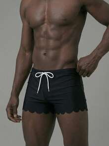 Surfspeed Men's Swim Trunks With Scallop Hem And Drawstring - Black - View 5