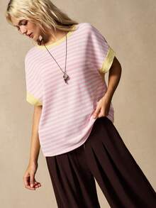 VARSIVA Summer Top, Women's Pink Striped Backless Short Sleeve Sports Casual T-Shirt Pilates Sommer, Summer Top T Shirt, Yoga, Gym, Casual, Vacation, Sports - Multicolor - View 7