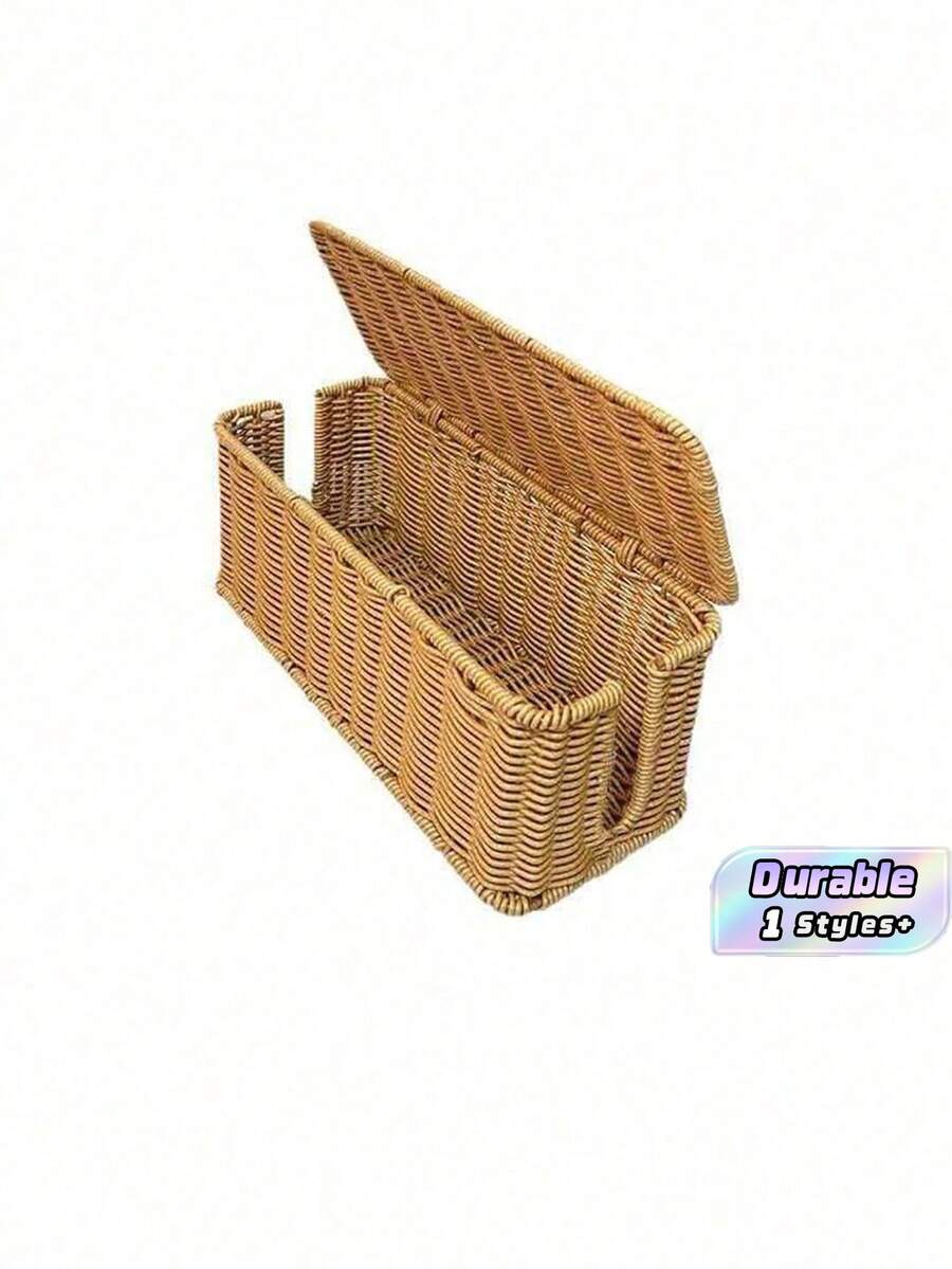 Hộp đựng ổ cắm điện hình chữ nhật dài kiểu nông thôn giả mây - Cà phê nâu - Xem 1