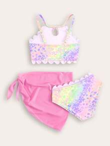 SHEIN New Fashionable Young Girl' Colorful Leopard Print Full Coverage 3 Pieces Set - Pink - View 2