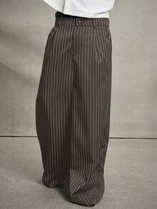 PAVTROS Men's Striped Print Casual Loose Wide-Leg Pants Wide Leg - Coffee Brown - View 3