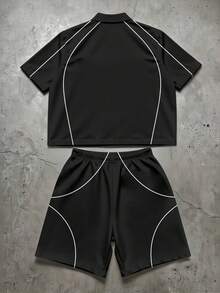 Manfinity EMRG Conjunto de camisas de manga corta con contraste de color para hombres, camisa corta con botones delanteros de moda para el verano - Multicolor - Ver 2