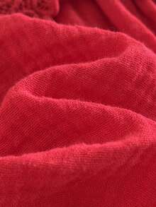 Loomiva Newborn Baby Girl Solid Color Ruffle Trim Round Neck Sleeveless Waist Dress - Red - View 7