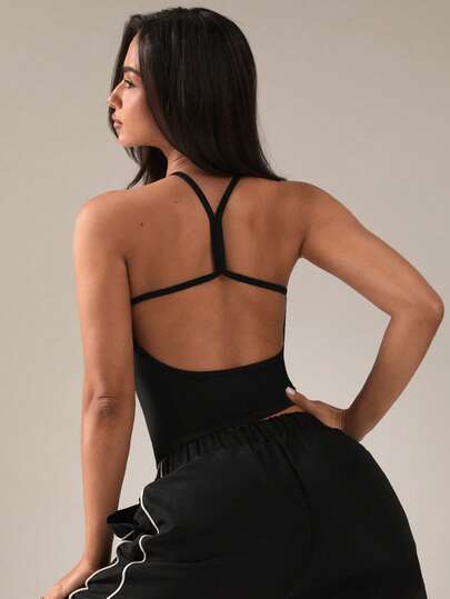 SHEIN BAE Solid Color Backless Halter Jumpsuit