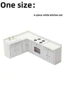 1:12 Mini Dollhouse Kitchen Cabinet Set / White Refrigerator /White Seat Set Miniature Food Play Model, Cooktop Sink Countertop Combination Miniature Dollhouse Kitchen Furniture,Mini Furniture Miniature Model Kitchen Scene Playhouse Toy - Multicolor - View 16