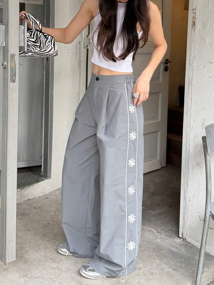 Women's Embroidered Wide Leg Loose Casual Pants